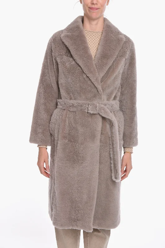 sophisticated evening coat for women -Brunello Cucinelli Cashmere Goat Fur Double-breasted Coat with Belt