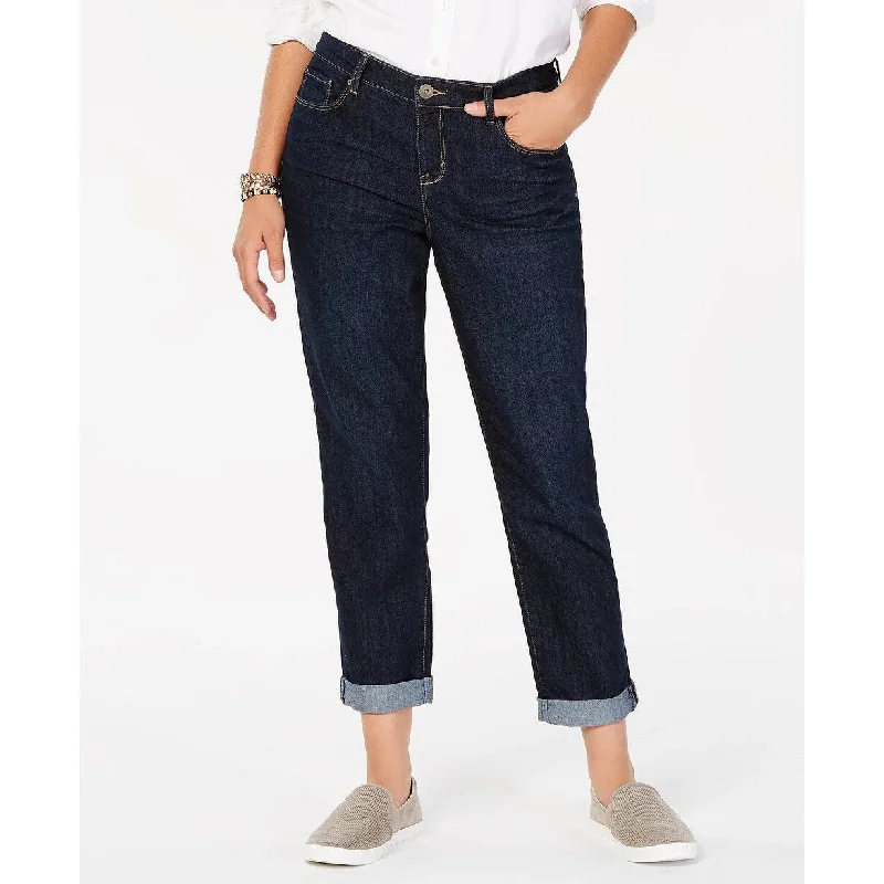 chic cropped ankle jeans for ladies -Style & Co Women's Curvy Fit Cuffed Boyfriend Jeans Blue Size 8