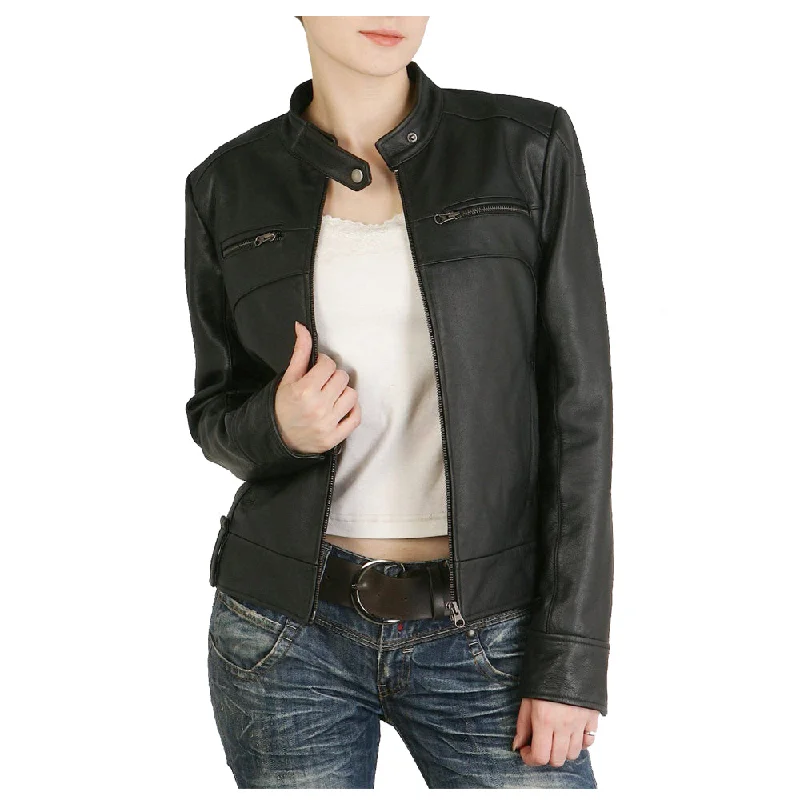 sophisticated evening coat for women -WOMEN LAMBSKIN LEATHER NEW MOTORCYCLE DESIGNER BIKER SOFT LEATHER JACKET