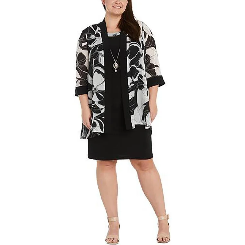 women's slim fit blazer -R&M Richards Womens Plus Shimmer Floral Print Open-Front Blazer