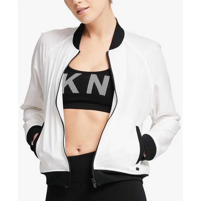 elegant long coat for women -DKNY Women's Graphic Bomber Jacket White Size X-Large