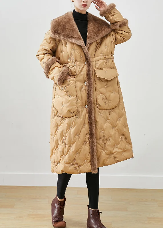 ladies' quilted coat -Fashion Khaki Embroideried Patchwork Mink Hair Duck Down Canada Goose Jacket Winter