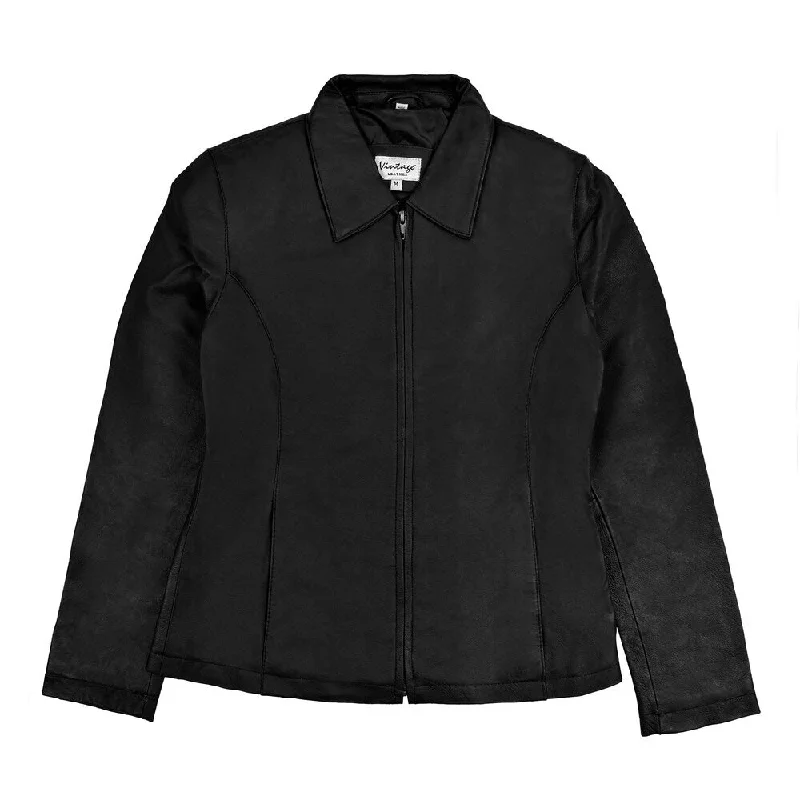 sporty track jacket for women -Ladies Leather Zipper Jacket