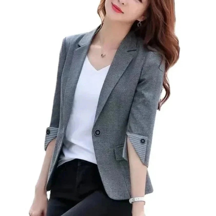 stylish leather jacket for women -Womens Korean Theme Slim Fit Blazer Jacket