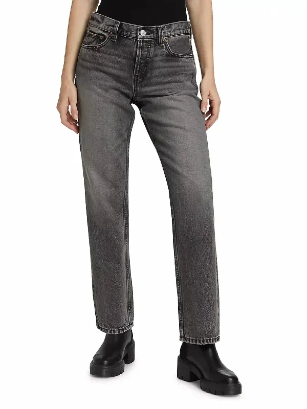 women's denim jogger pants -Easy Straight Crop Jeans In Smoke