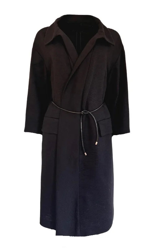 ladies' wool overcoat -Black Cotton Three-Quarter Coat