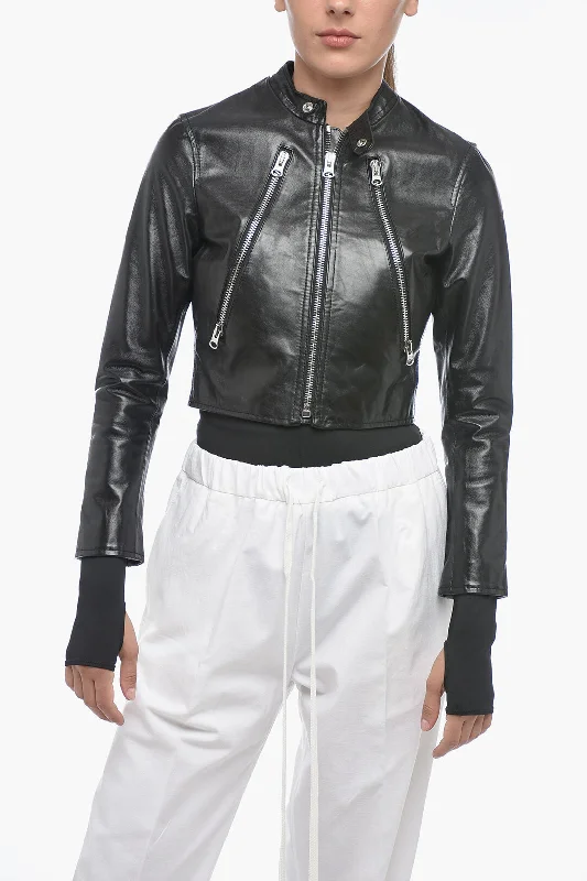 fitted wool blend coat for women -Maison Margiela MM6 Brushed Leather Cropped Fit Jacket