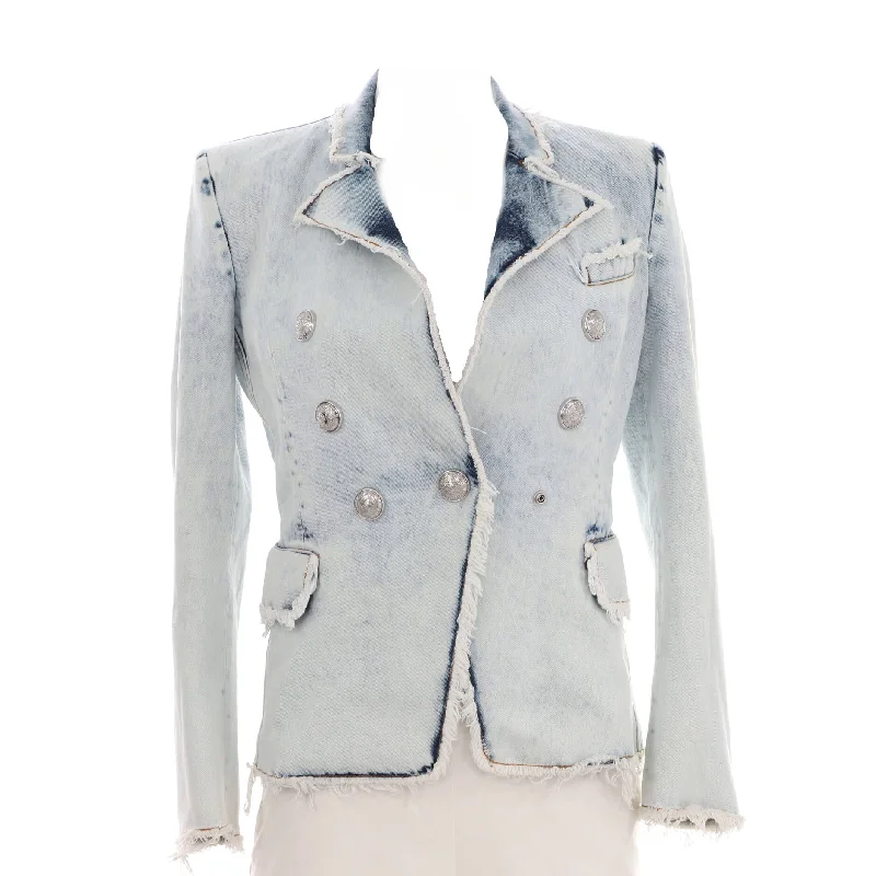 elegant long coat for women -Women's Fringed Double Breasted Jacket Denim