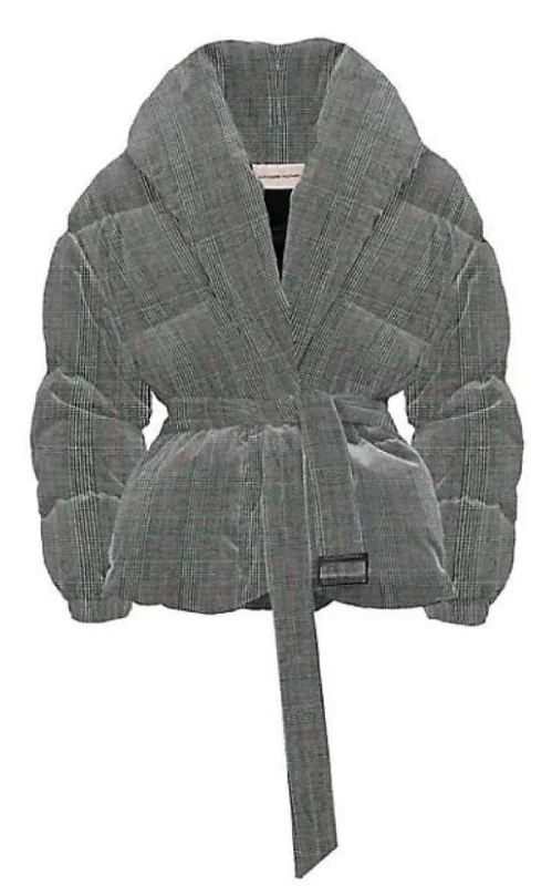 ladies' fur-lined jacket -Checked Stretch-Wool Puffer Jacket