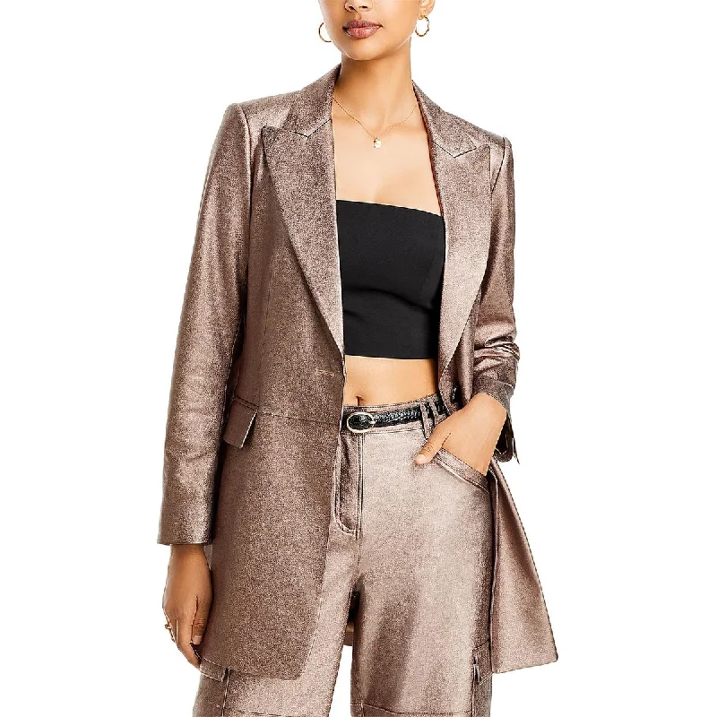 women's long trench coat -Kobi Halperin Womens Flora Metallic Notch Collar One-Button Blazer