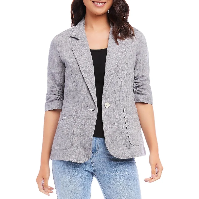 women's hooded winter jacket -Karen Kane Womens Linen Suit Separate One-Button Blazer