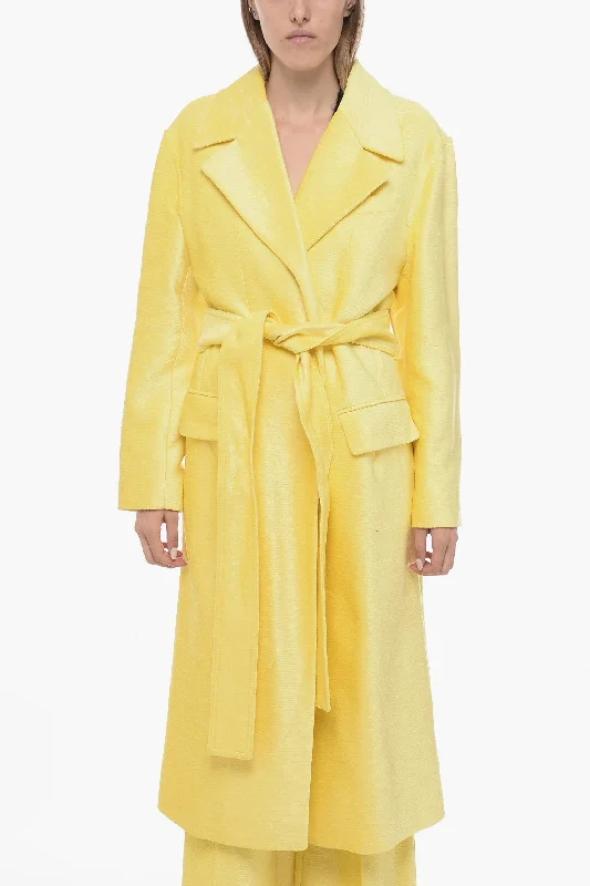 sleek minimalist coat for women -Victoria Beckham Chenille Coat with Raw-Cut Trims Details