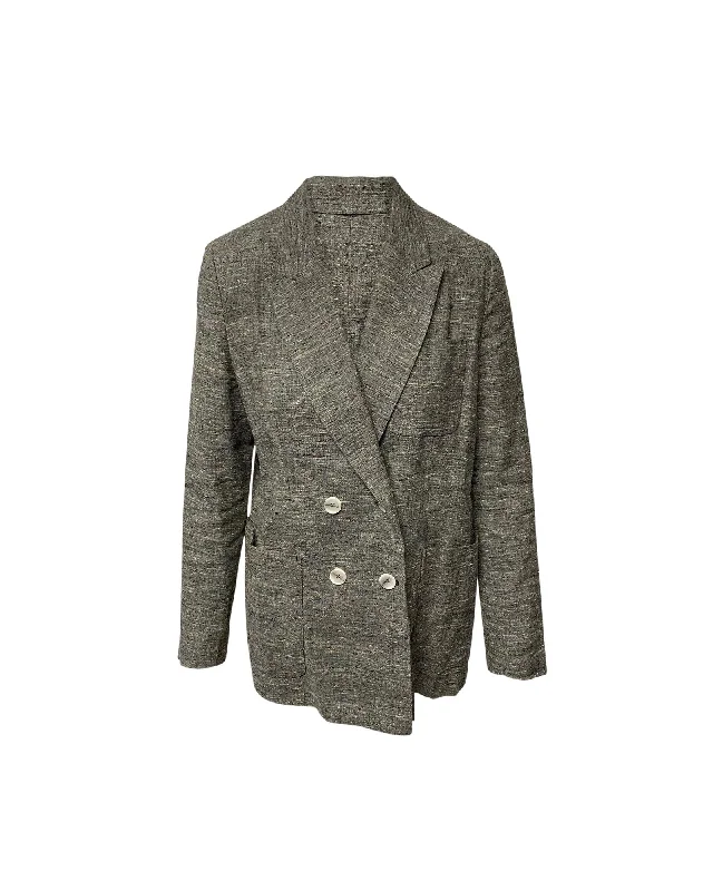 women's classic pea coat -Double-breasted Donegal Jacket In Grey Silk