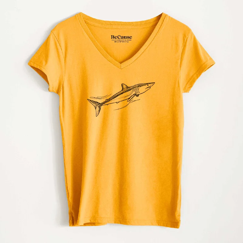 trendy puff sleeve short sleeve tops -Mako Shark - Women's 100% Recycled V-neck