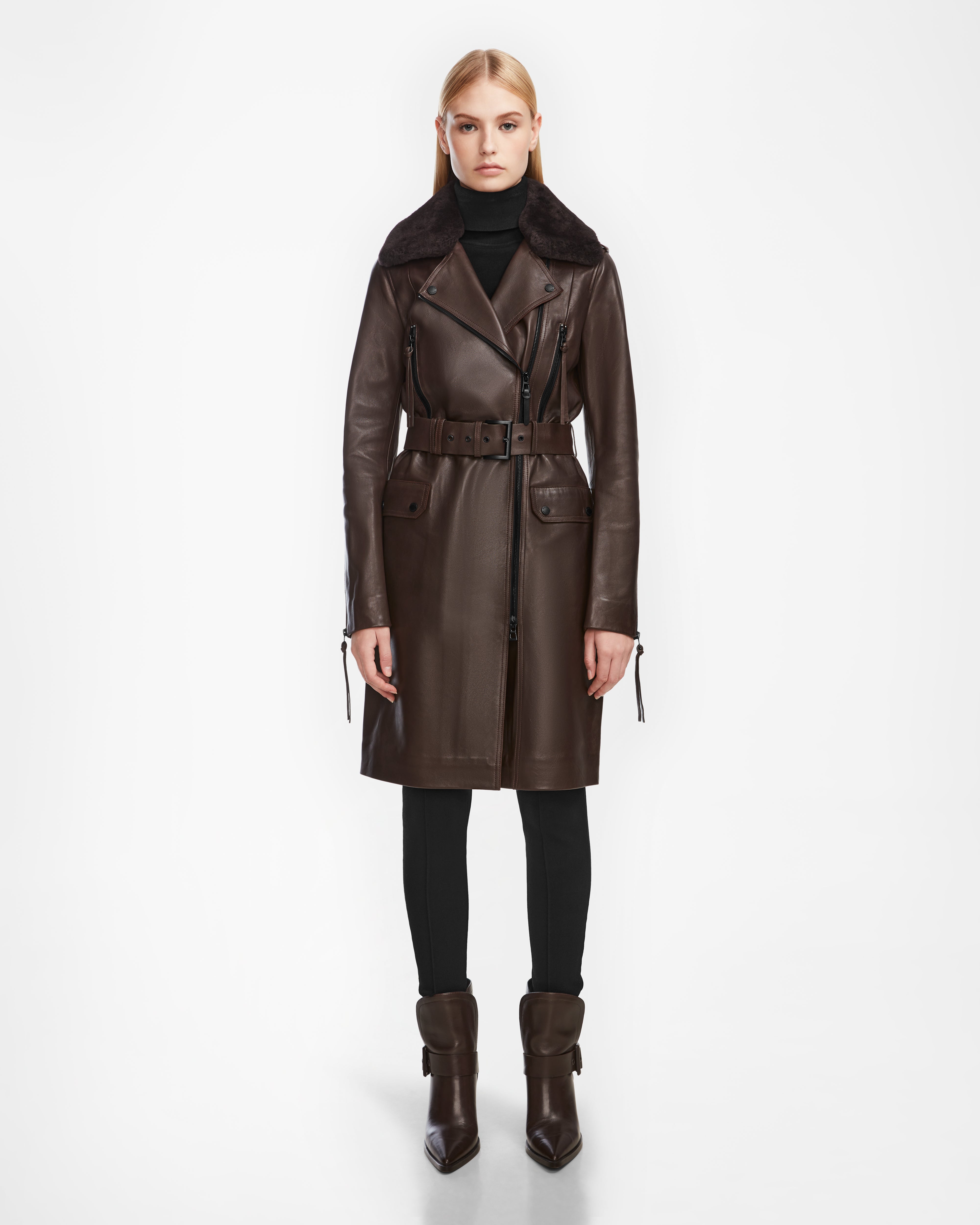 double-layered long coat for women -MIDWAY - 8124558 Espresso