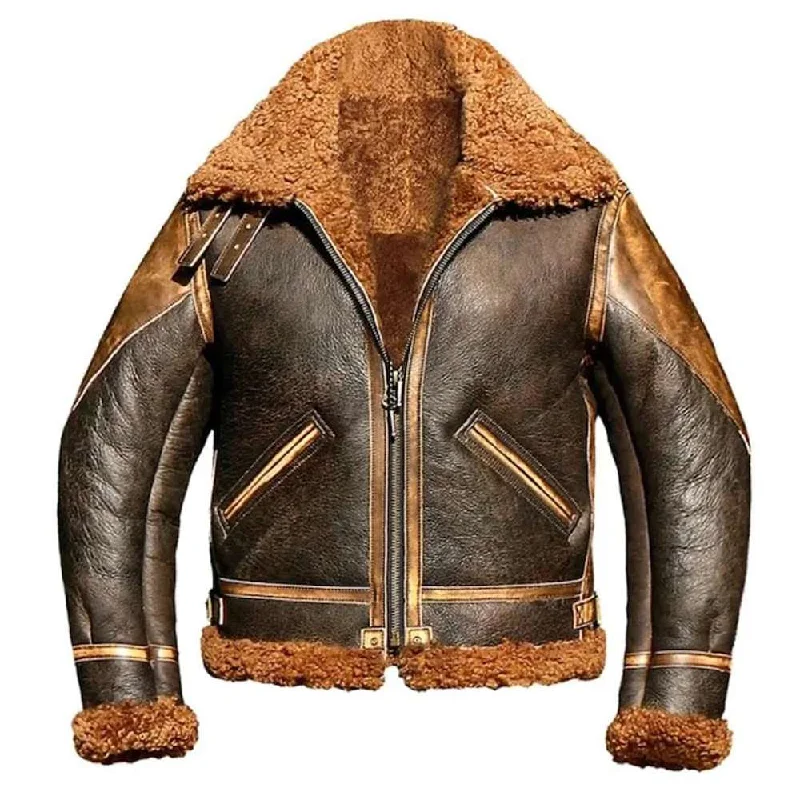 warm padded coat for women -Men RAF Aviator B3 Shearling Bomber Leather Jacket