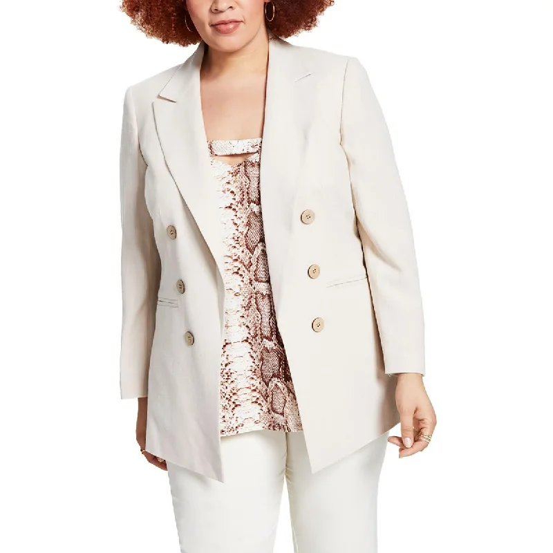 sporty track jacket for women -Bar III Womens Plus Textured Suit Separate Double-Breasted Blazer