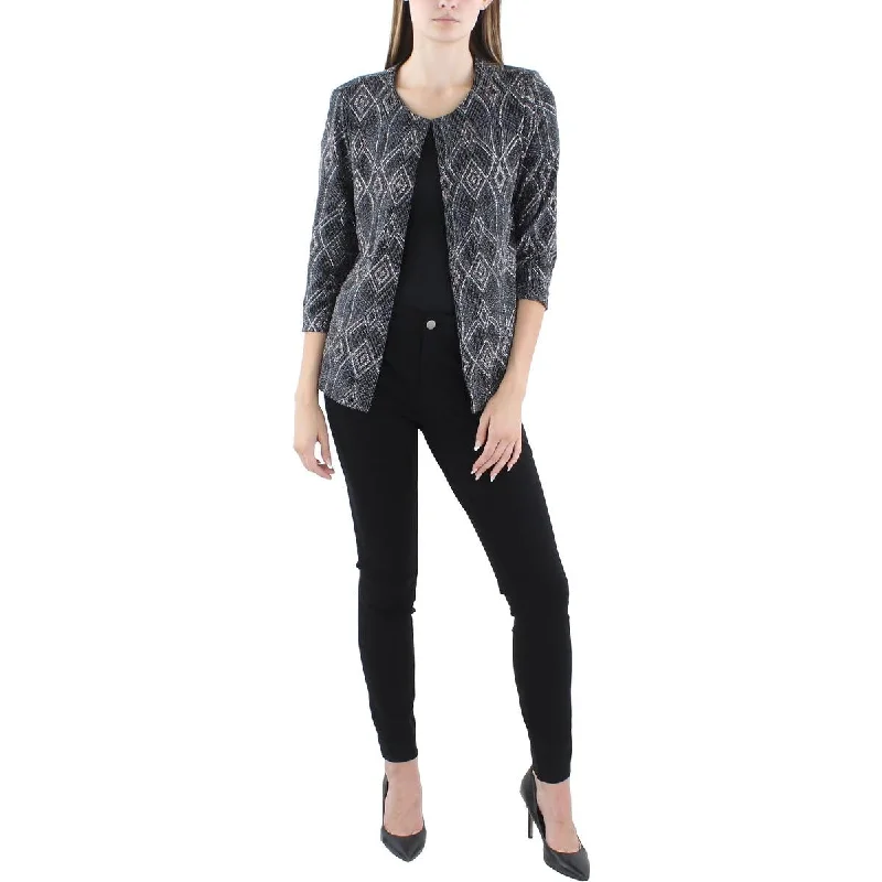 women's asymmetrical zip jacket -Alex Evenings Womens Glitter Cardigan Collarless Blazer