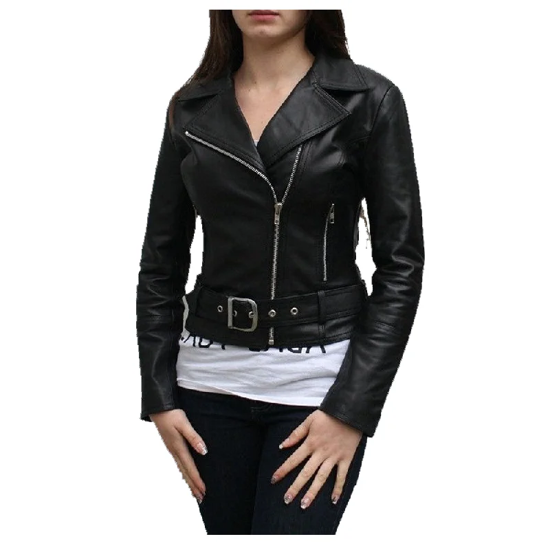 sustainable eco-friendly coat for women -Women Short Body Classic Biker Leather Jacket