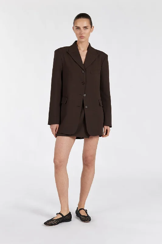 double-layered long coat for women -LIV BITTER CHOC BOYFRIEND BLAZER