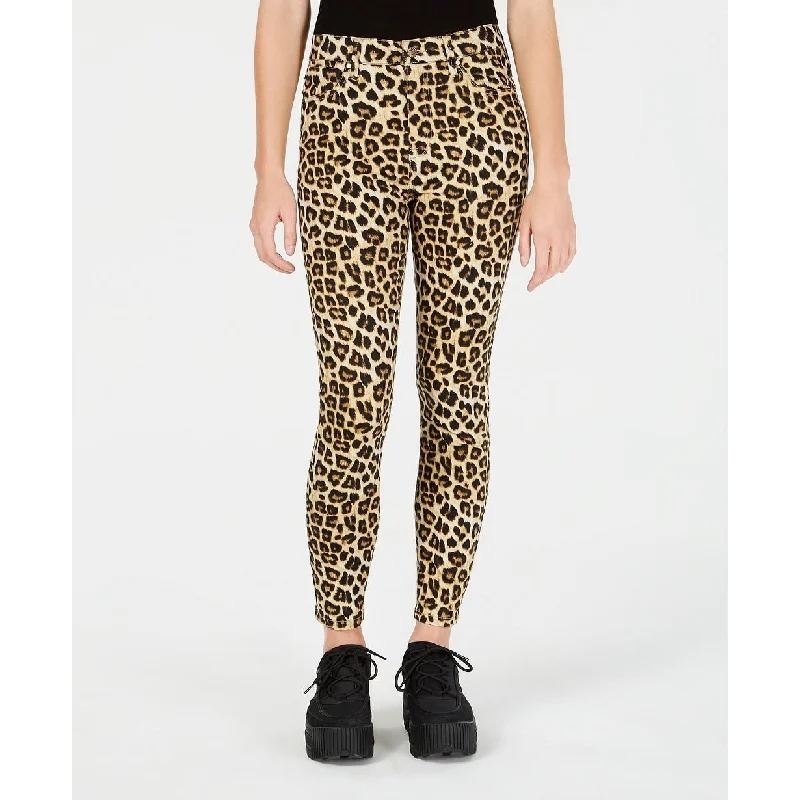 women's fold hem relaxed jeans -Celebrity Pink Juniors' Cheetah-Print Skinny Ankle Jeans Black Size 7