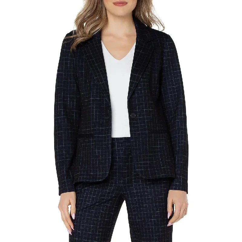 ladies' puffer jacket -Liverpool Womens Window Pane Suit Separate One-Button Blazer