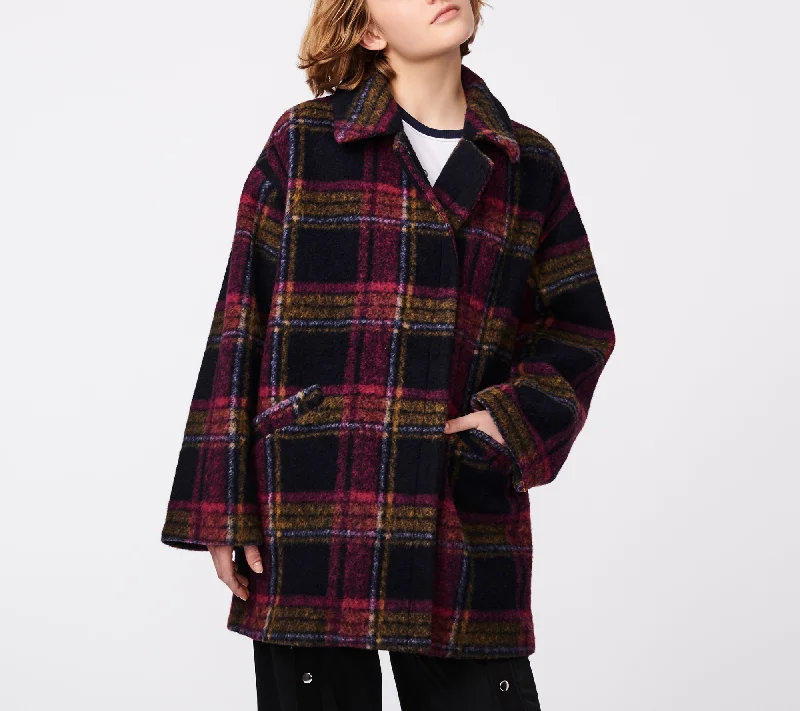 women's bohemian style kimono jacket -Plaid Wool coat