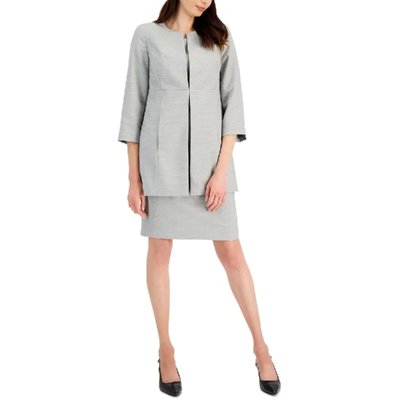 ladies' longline puffer coat -Le Suit Womens Textured  Open-Front Blazer