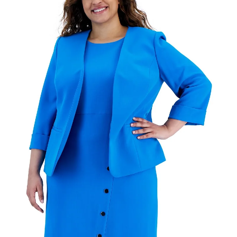 casual oversized shacket for women -Kasper Womens Plus Open Front Suit Separate Collarless Blazer