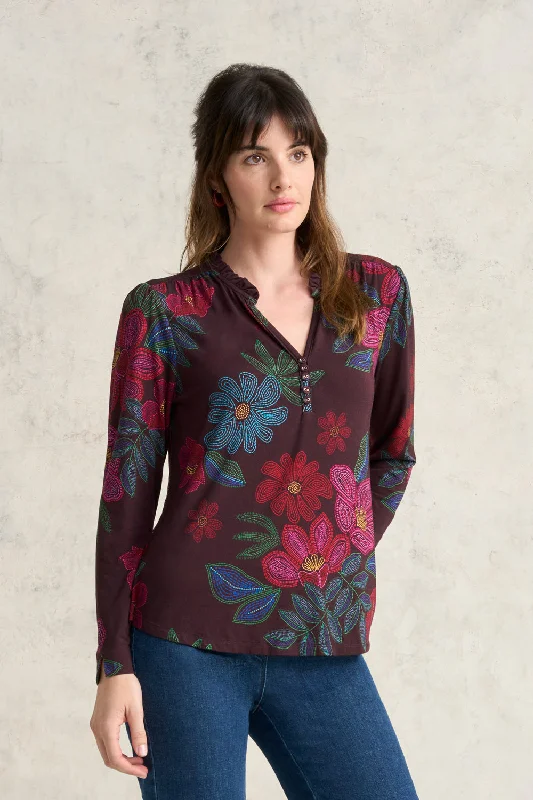 chic asymmetrical short sleeve top -Printed Jersey Blouse