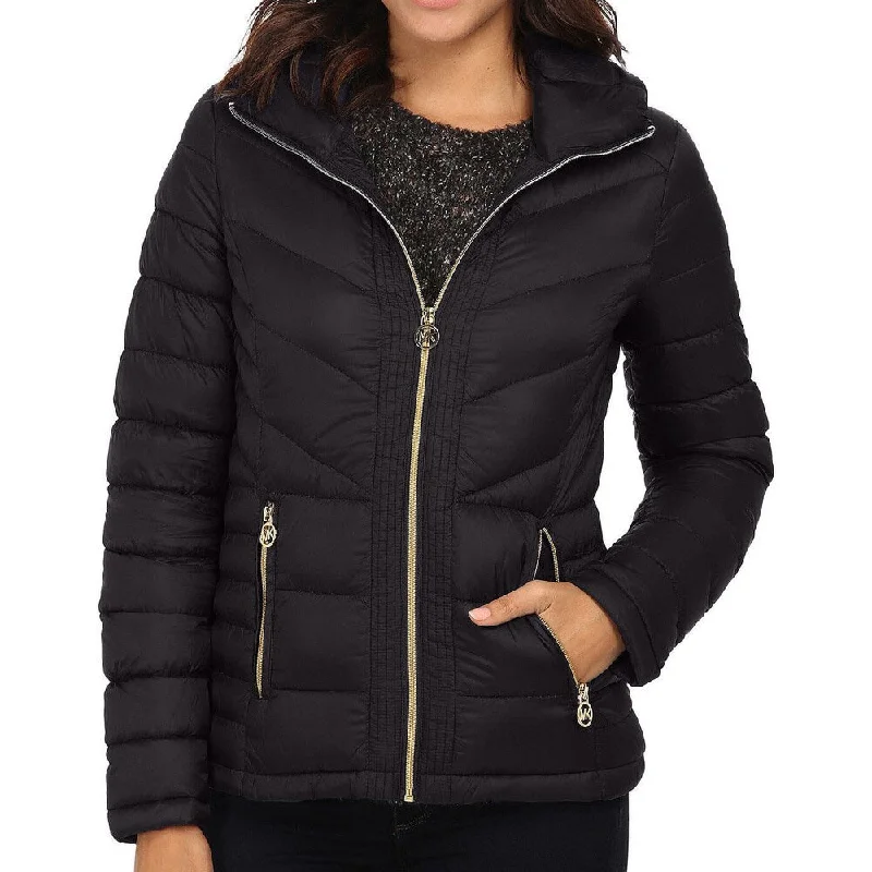 waterproof windproof raincoat for women -Michael Michael Kors Black Quilted Packable Jacket