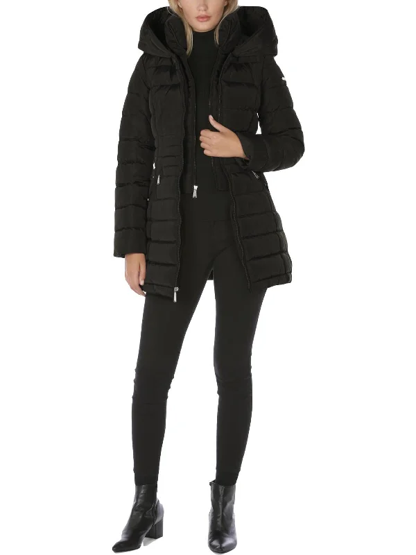 lightweight packable jacket for women -Womens Quilted Hooded Puffer Coat