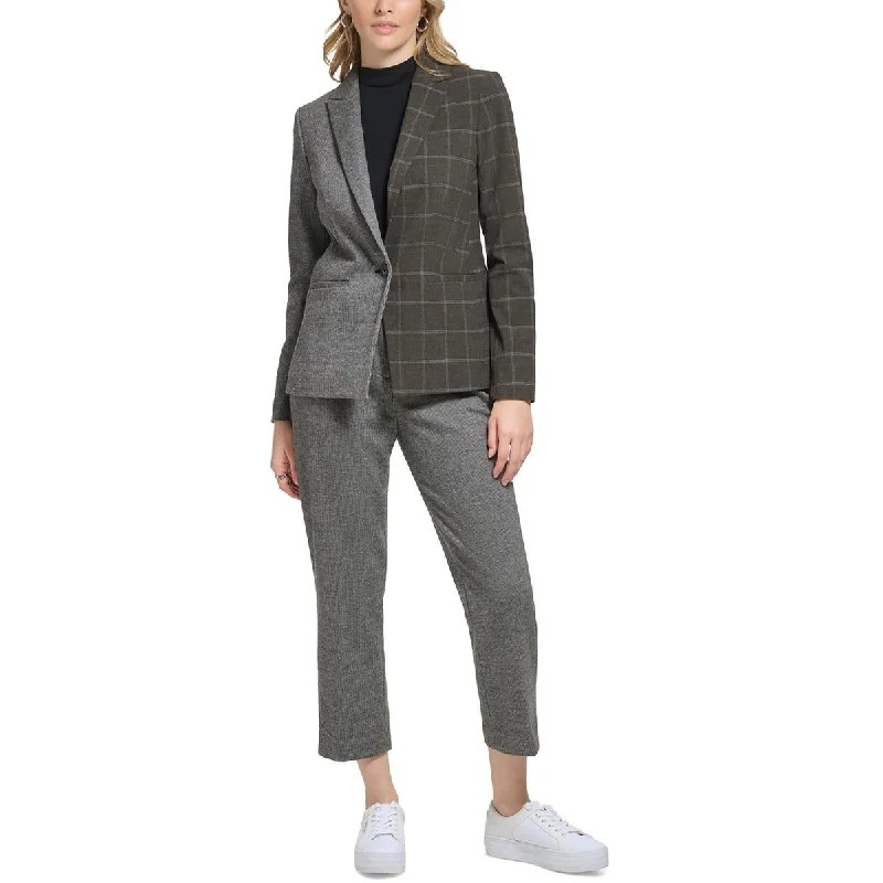 ladies' longline puffer coat -Calvin Klein Womens   Colorblock Business One-Button Blazer