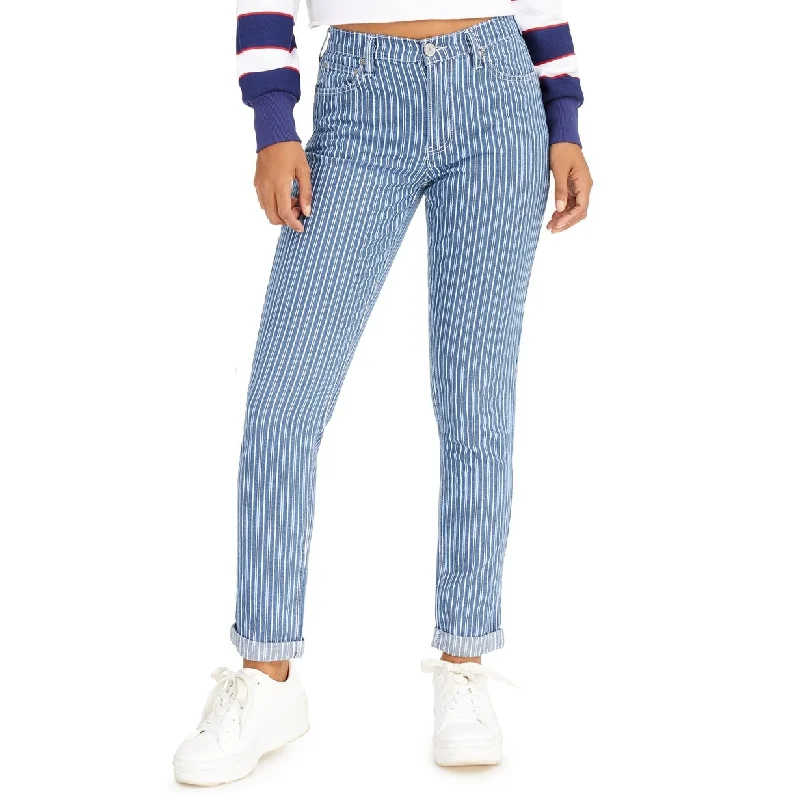 soft stretch denim leggings for women -Dickies Junior's Striped Skinny-Fit Cuffed Jeans Blue Size 5