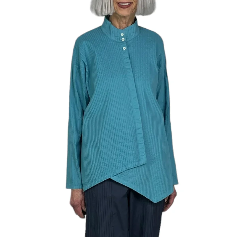 ladies' elegant draped short sleeve tunic -ASYMMETRIC CROSSOVER SHIRT