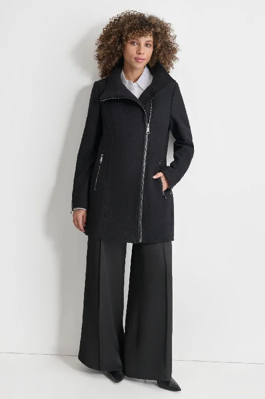 women's lightweight jacket -WOOL COAT WITH ZIPPER DETAIL