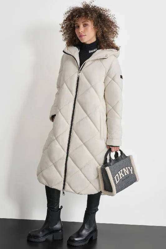 cropped wool blazer for women -SILKY LONG QUILTED PARKA