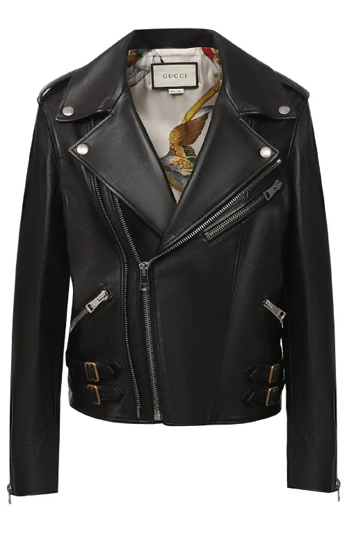 professional work blazer for women -Plonge Leather Biker Jacket