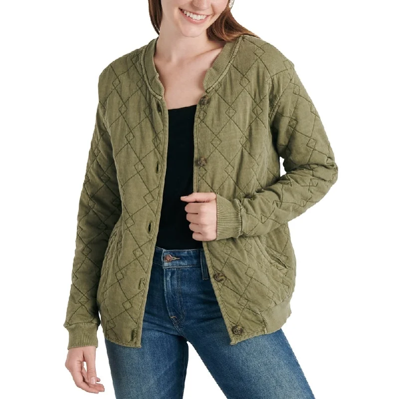 women's outdoor fleece jacket -Lucky Brand Women's Quilted Cotton Bomber Jacket Green Size X-Small