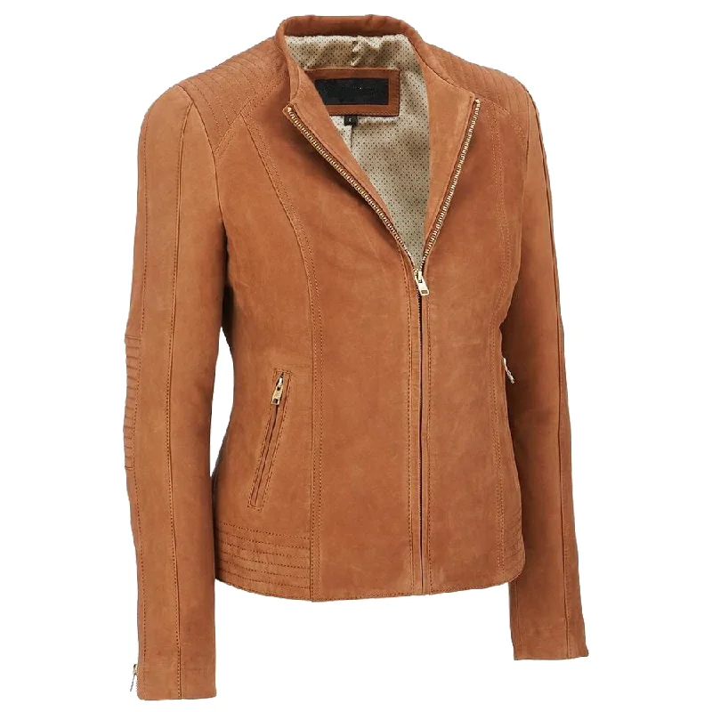 women's double-breasted coat -WOMEN'S GENUINE LAMBSKIN SUEDE MOTORCYCLE JACKET