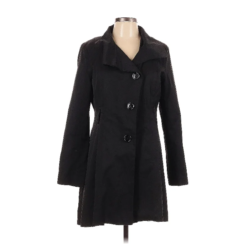 trendy plaid coat for women -Madden Girl Junior's Plus Stand Collar Walker Coat -Black Size 3X