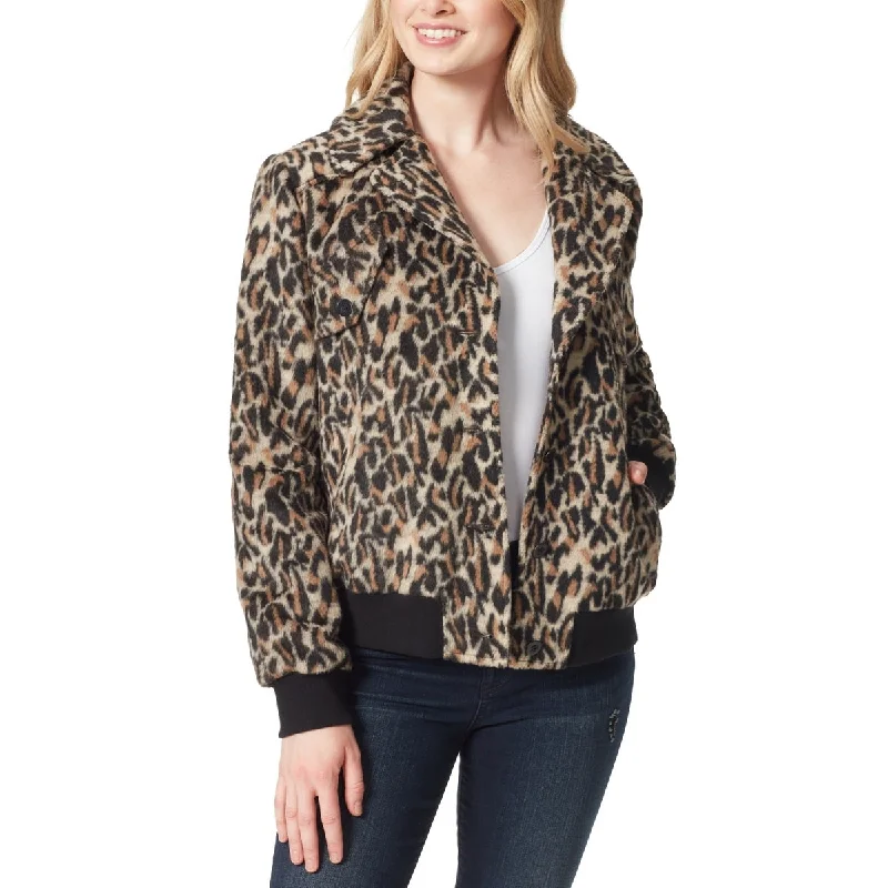 ladies' puffer jacket -Jessica Simpson Women's Hollis Printed Bomber Jacket Brown Size X-Large