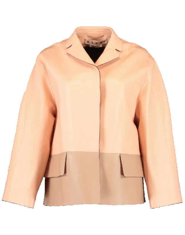 classic camel coat for ladies -Two Tone Leather Jacket