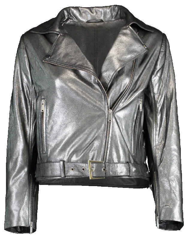 ladies' long hooded winter coat -Daphne Cropped Metallic Jacket