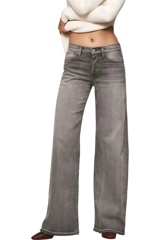 women's black high-waisted jeans -Mid Rise Wide Leg Jeans In Smoke