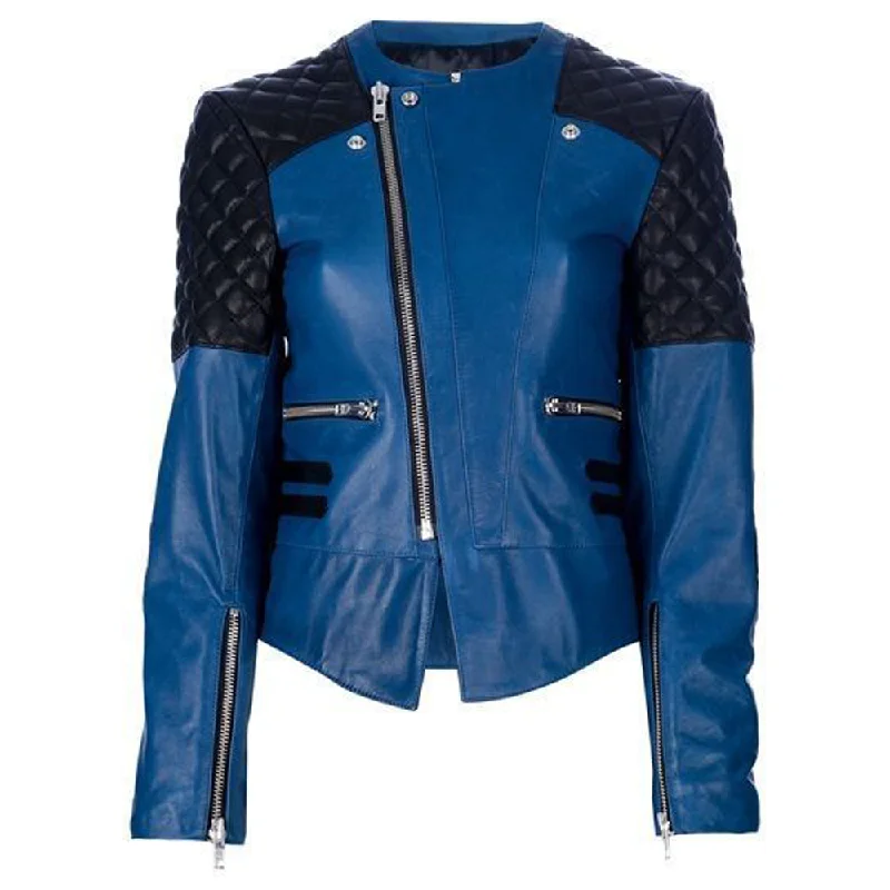 structured blazer jacket for women -Royal Blue Women Premium Biker Fashion Leather Jacket