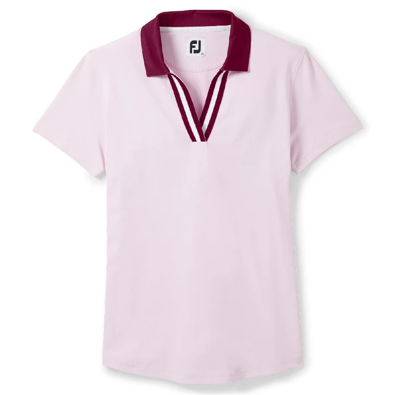 women's embroidered short sleeve shirt -Womens SS Stripe Ribbon Trim Shirt Pink - AW23