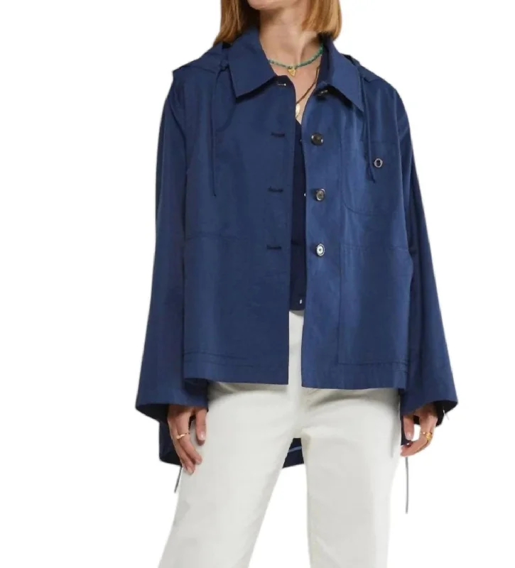 classic trench raincoat for women -Short Raincoat In Blue