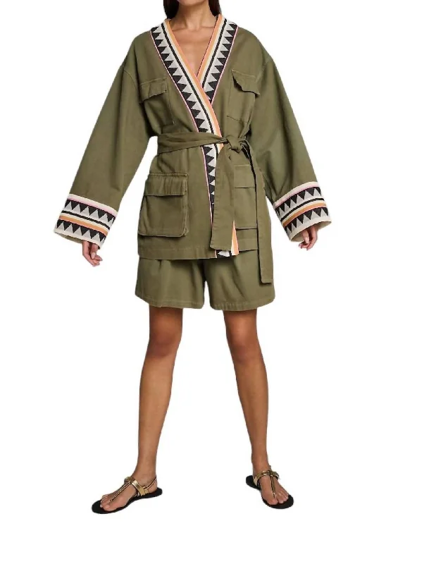 women's long trench coat -Sarakiniko Jacket In Khaki Bull