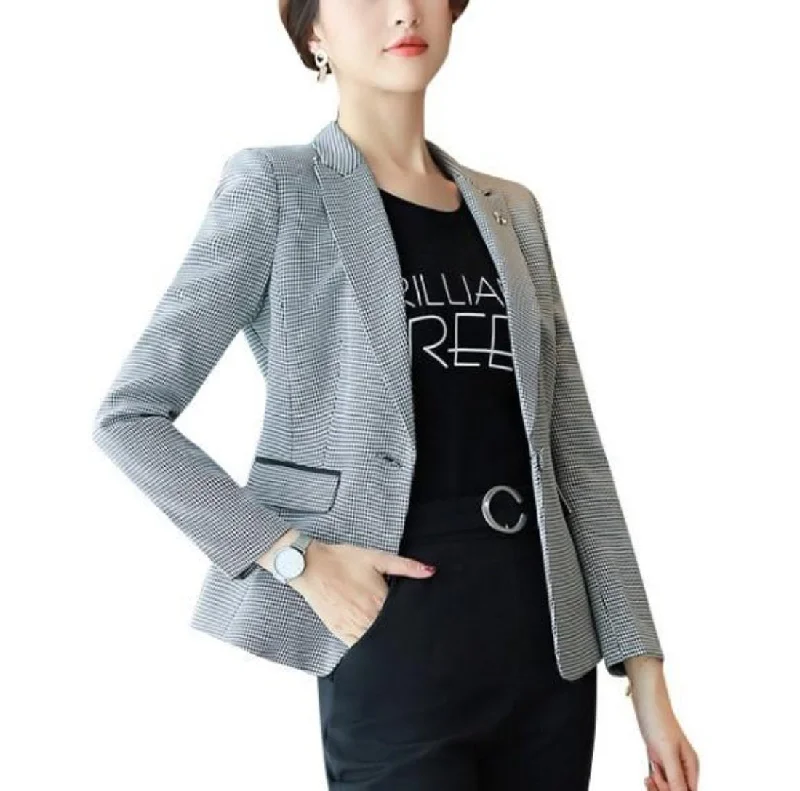 warm alpaca wool coat for ladies -Womens Slim Fit Houndstooth Blazer